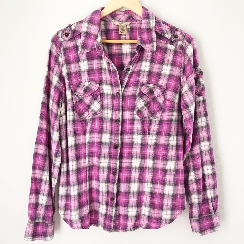 Arizona Purple & White Plaid Top Sz XL